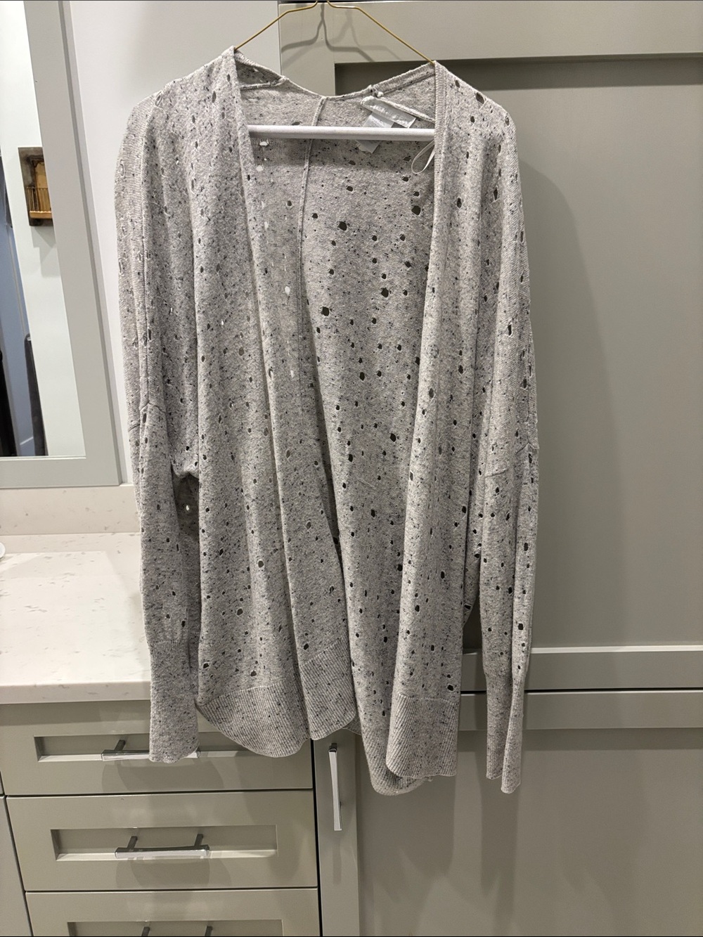 Design History Light Gray Speckle Open-Front Cardigan